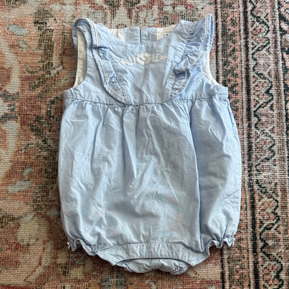 Janie and Jack Light Blue Ruffle-Shoulder Romper